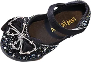 Girls Sparkly Performance Sandals Leather Sequin Princess Dress Bowknot Shoes Toddler Kids Buckle Strap Flats
