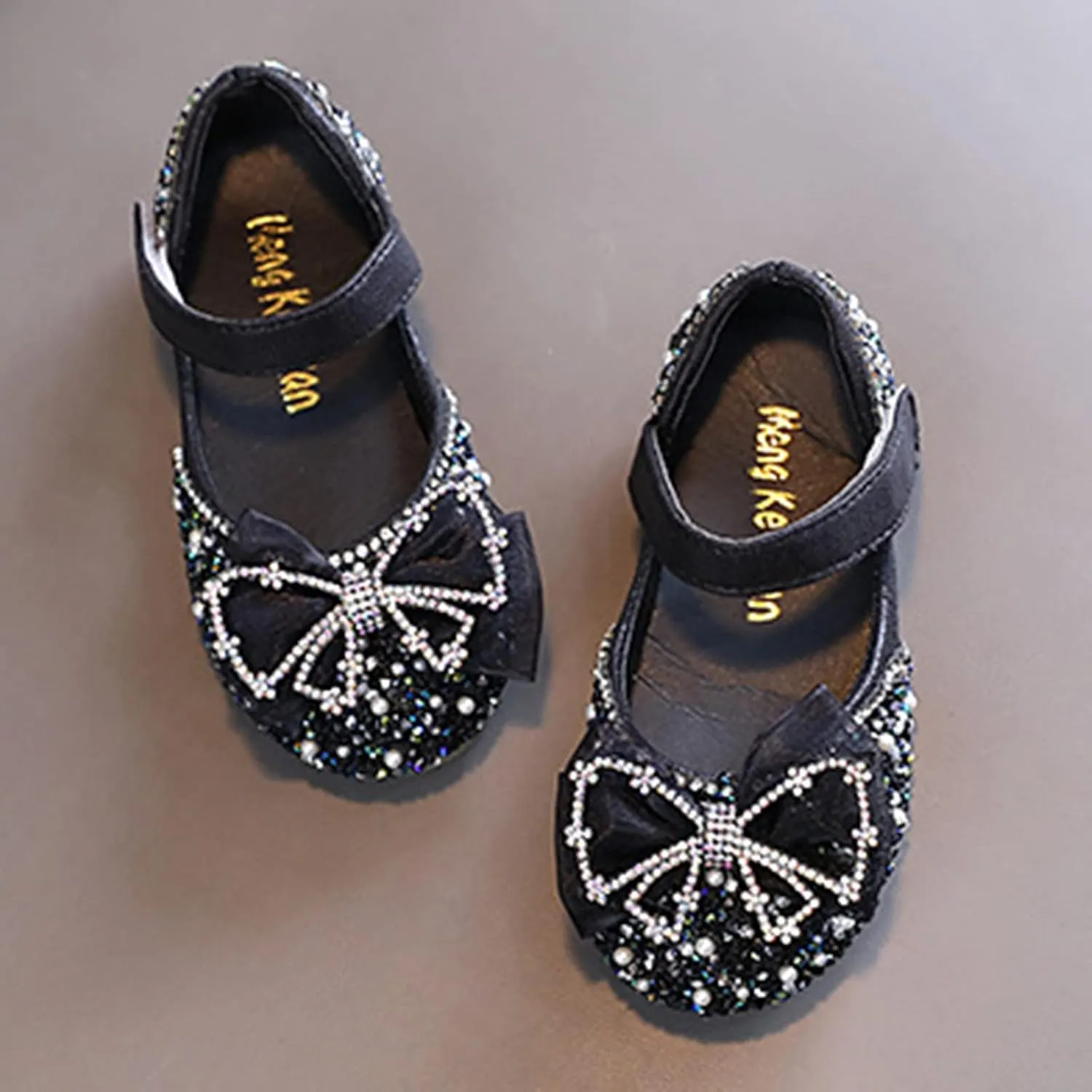 Girls Sparkly Performance Sandals Leather Sequin Princess Dress Bowknot Shoes Toddler Kids Buckle Strap Flats