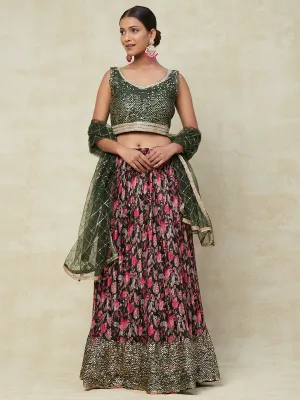 Green- Georgette Lehenga With Embroidery