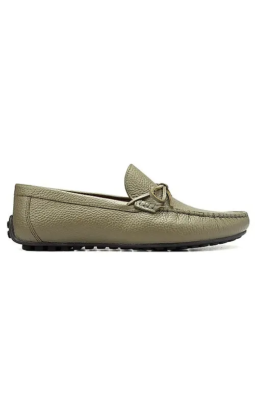 Green Leather Moccasins With Bow Detail