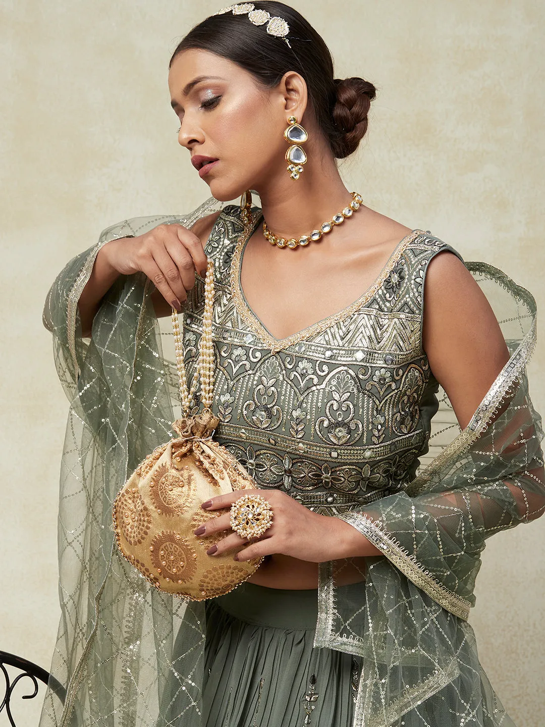 Grey Georgette Lehenga With Embroidery