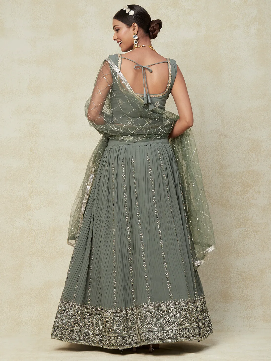 Grey Georgette Lehenga With Embroidery
