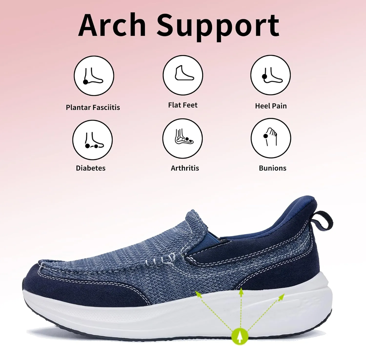 Gyeice Men's Slip on Loafers Walking Shoes with Arch Support | Casual Walking Sneakers | Comfortable Cushioning Shoes for Plantar Fasciitis US 7-13