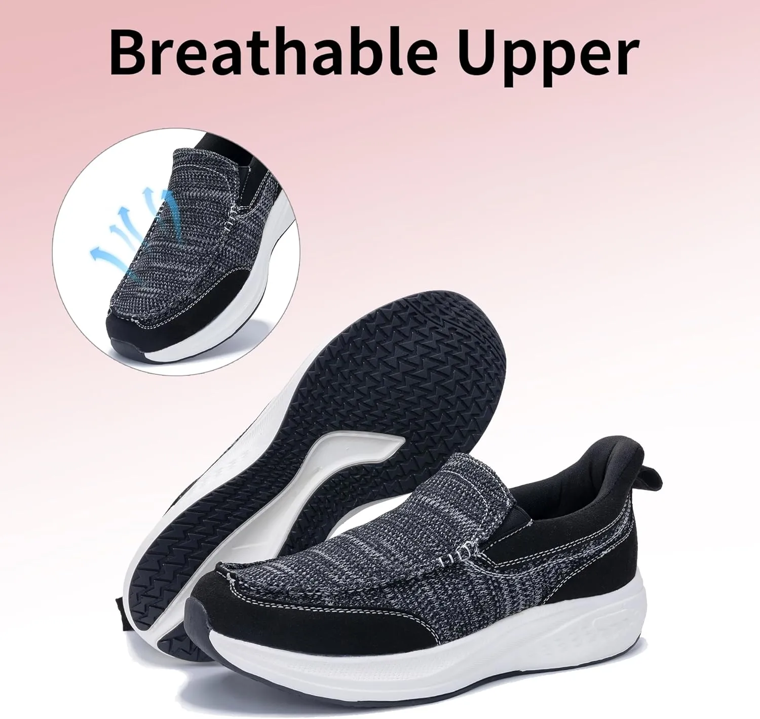 Gyeice Men's Slip on Loafers Walking Shoes with Arch Support | Casual Walking Sneakers | Comfortable Cushioning Shoes for Plantar Fasciitis US 7-13