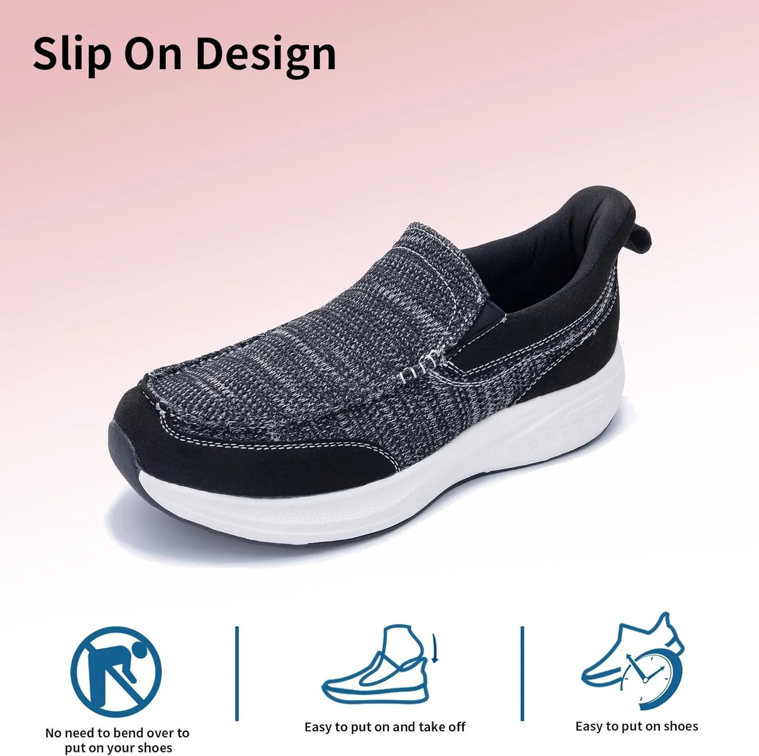 Gyeice Men's Slip on Loafers Walking Shoes with Arch Support | Casual Walking Sneakers | Comfortable Cushioning Shoes for Plantar Fasciitis US 7-13
