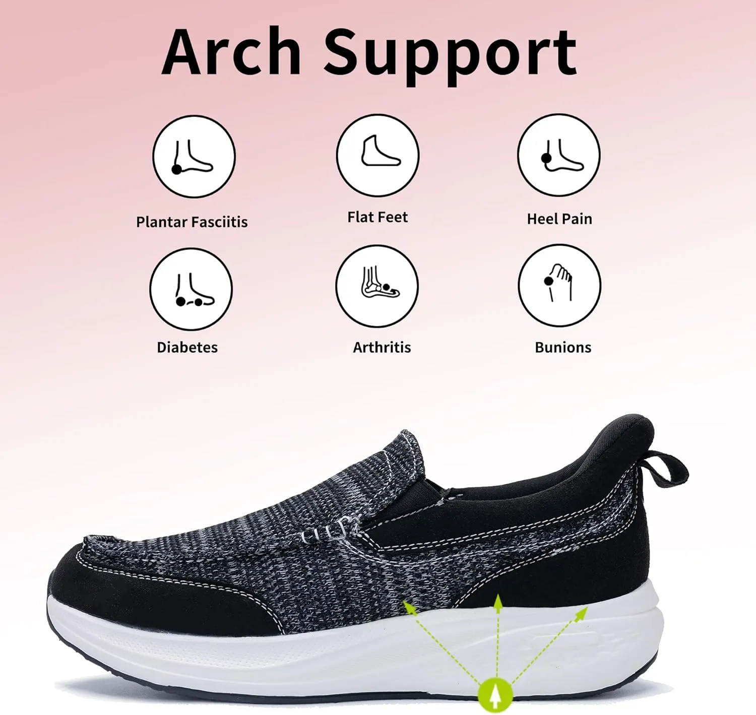 Gyeice Men's Slip on Loafers Walking Shoes with Arch Support | Casual Walking Sneakers | Comfortable Cushioning Shoes for Plantar Fasciitis US 7-13