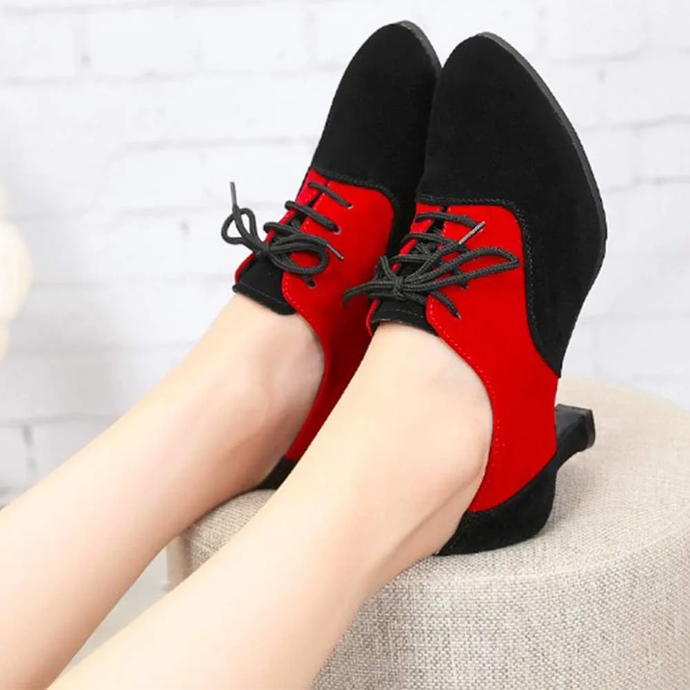 HIPPOSEUS Women Closed Toe Latin Dance Shoes Lace up Ballroom Salsa Tango Dance Practice Shoes Low Heel,Model 305
