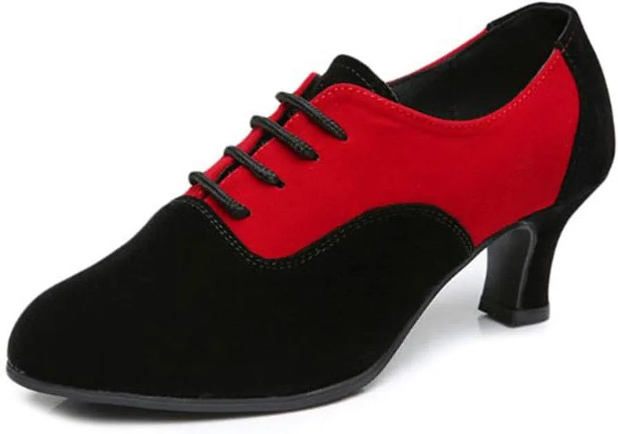 HIPPOSEUS Women Closed Toe Latin Dance Shoes Lace up Ballroom Salsa Tango Dance Practice Shoes Low Heel,Model 305