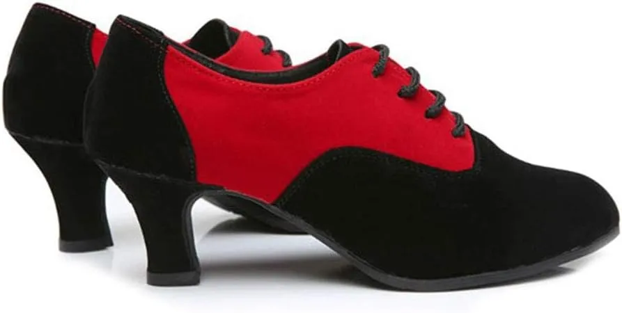 HIPPOSEUS Women Closed Toe Latin Dance Shoes Lace up Ballroom Salsa Tango Dance Practice Shoes Low Heel,Model 305