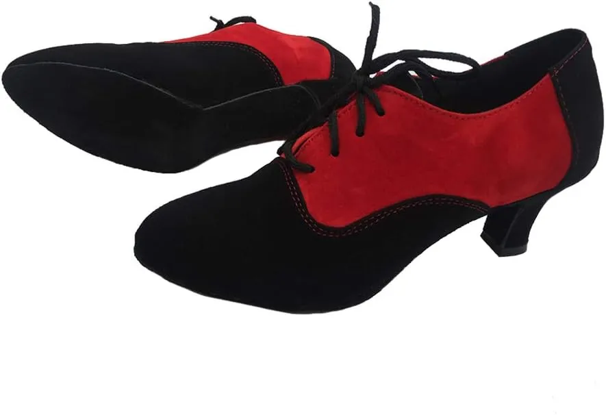 HIPPOSEUS Women Closed Toe Latin Dance Shoes Lace up Ballroom Salsa Tango Dance Practice Shoes Low Heel,Model 305