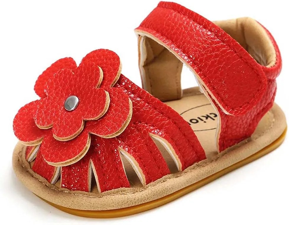 Infant Baby Girl PU Leather Flowers Sandals Soft Closed Toe Dress Shoes Toddler Baby Girl Summer Beach Sandals