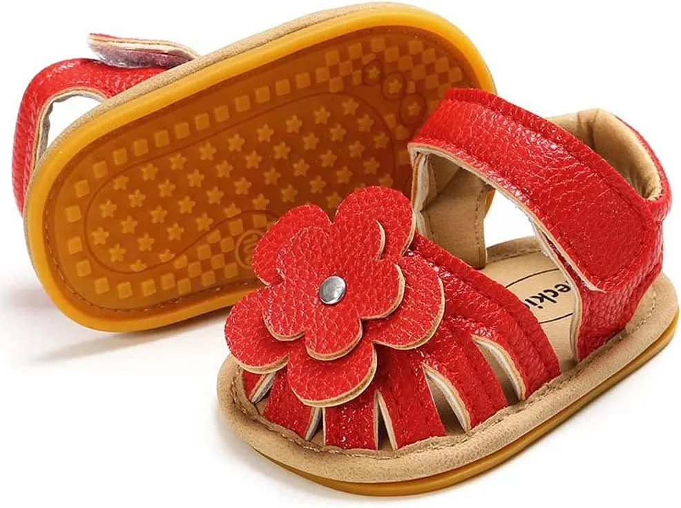 Infant Baby Girl PU Leather Flowers Sandals Soft Closed Toe Dress Shoes Toddler Baby Girl Summer Beach Sandals