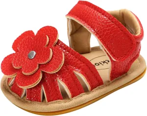 Infant Baby Girl PU Leather Flowers Sandals Soft Closed Toe Dress Shoes Toddler Baby Girl Summer Beach Sandals