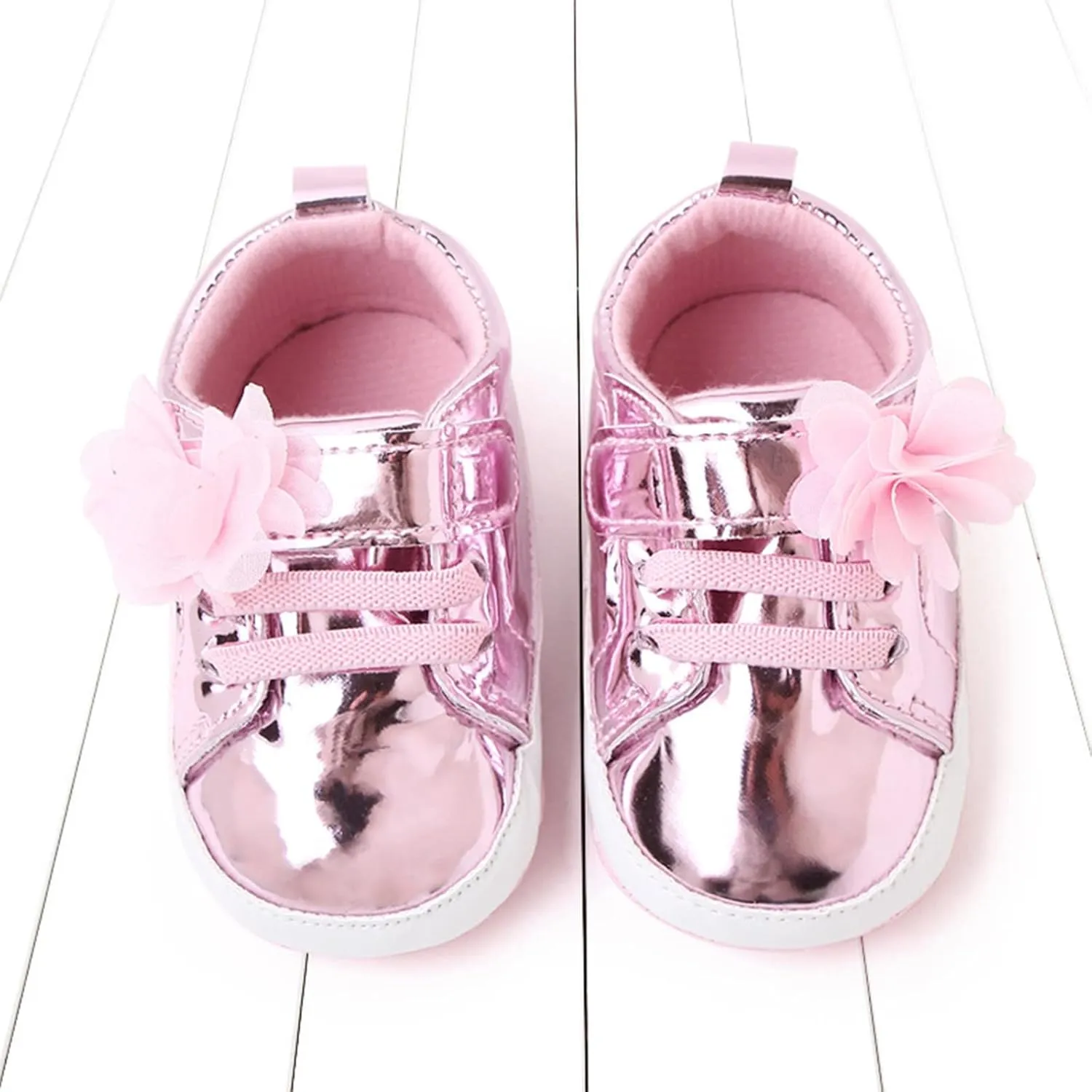 Infant Baby Girls Flower PU Leather Sneakers Soft Sole Anti-Slip Newborn Toddler Solid Shiny Ankle Dress Shoes Baby