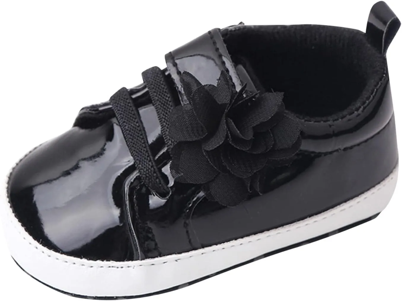 Infant Baby Girls Flower PU Leather Sneakers Toddler Solid Color Soft Sole Anti-Slip Shiny Strap Ankle Dress Shoes