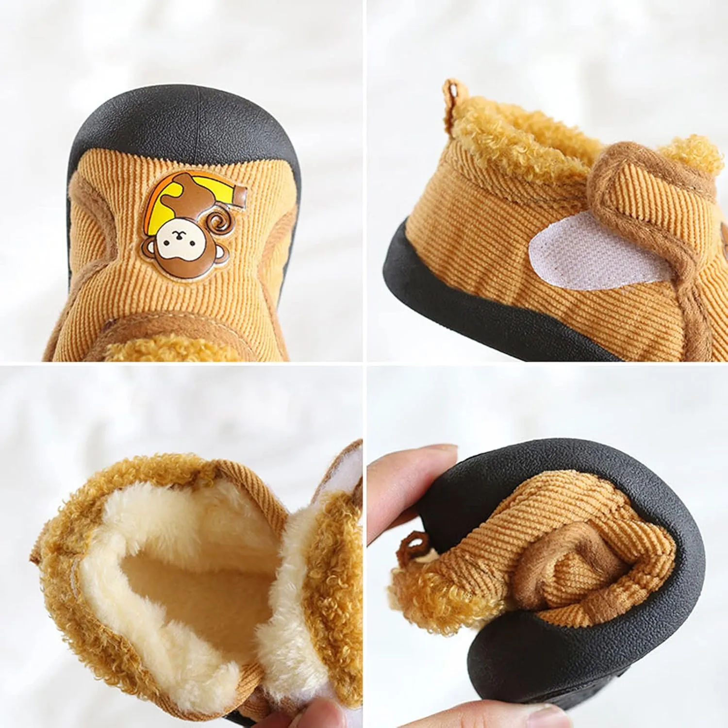 Infant Girls Boys artoon Cotton Cloth Plush Shoes Soft Flat Bottom Lightweight Slip On Warm Sport Shoes for Baby Shoes