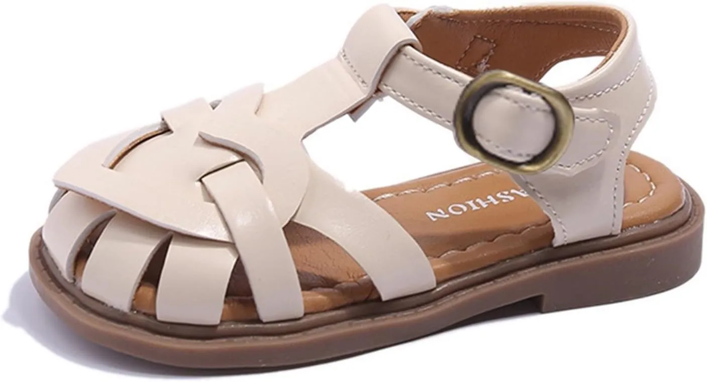 Infant Toddler Girl Cute Closed Toe Flat Sandals Kids PU Leather Soft Lightweight Beach Play Holiday Casual Shoes
