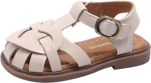 Infant Toddler Girl Cute Closed Toe Flat Sandals Kids PU Leather Soft Lightweight Beach Play Holiday Casual Shoes