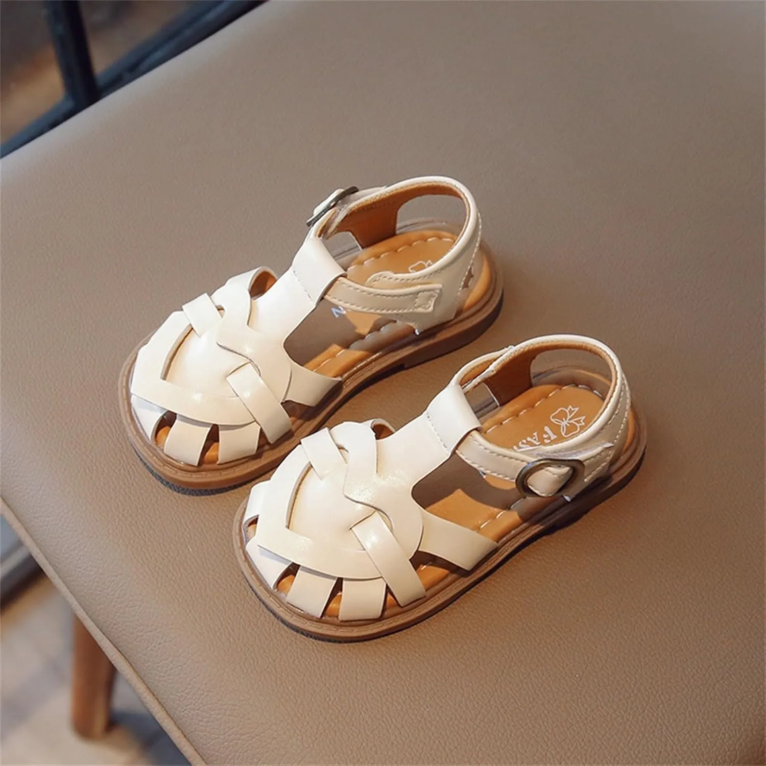 Infant Toddler Girl Cute Closed Toe Flat Sandals Kids PU Leather Soft Lightweight Beach Play Holiday Casual Shoes