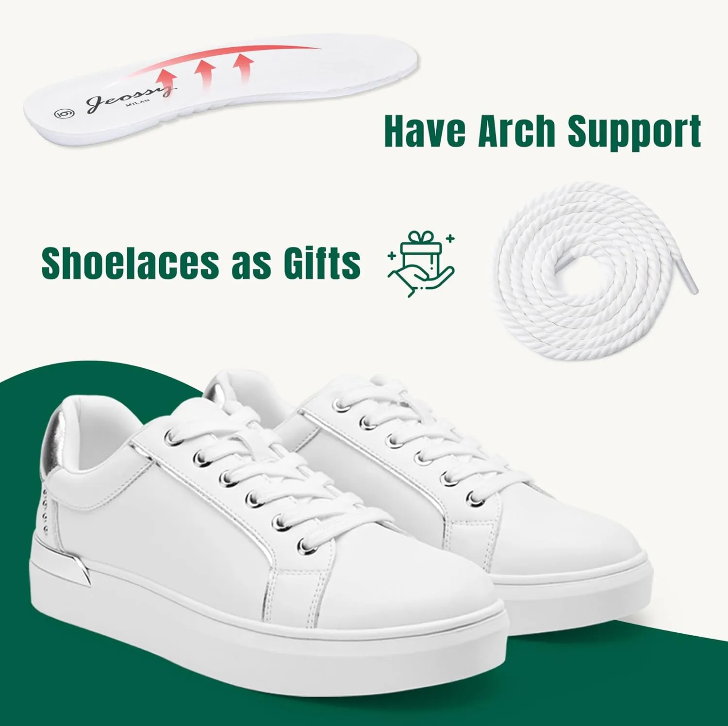 Jeossy Women's 8020 Fashion Sneakers, Casual Trendy Dress Lace up Walking Shoes with Memory Foam