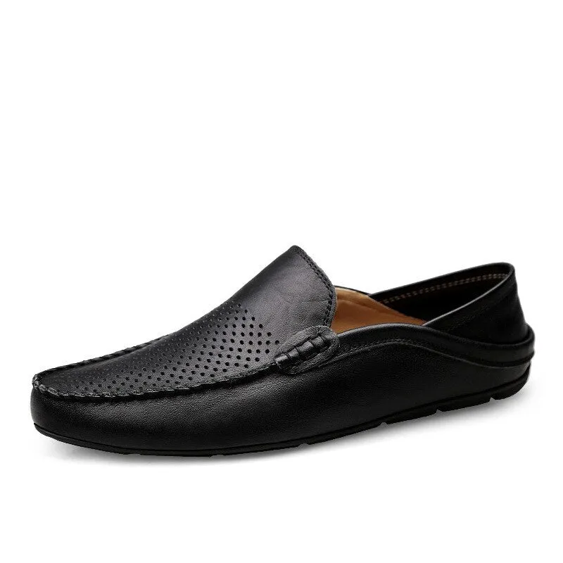 Jinquedai  Italian Mens Shoes Casual Luxury Brand Summer Men Loafers Genuine Leather Moccasins Light Breathable Slip on Boat Shoes