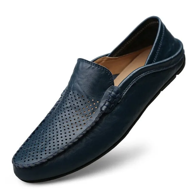 Jinquedai  Italian Mens Shoes Casual Luxury Brand Summer Men Loafers Genuine Leather Moccasins Light Breathable Slip on Boat Shoes