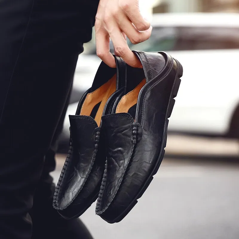 Jinquedai  Italian Mens Shoes Casual Luxury Brand Summer Men Loafers Genuine Leather Moccasins Light Breathable Slip on Boat Shoes