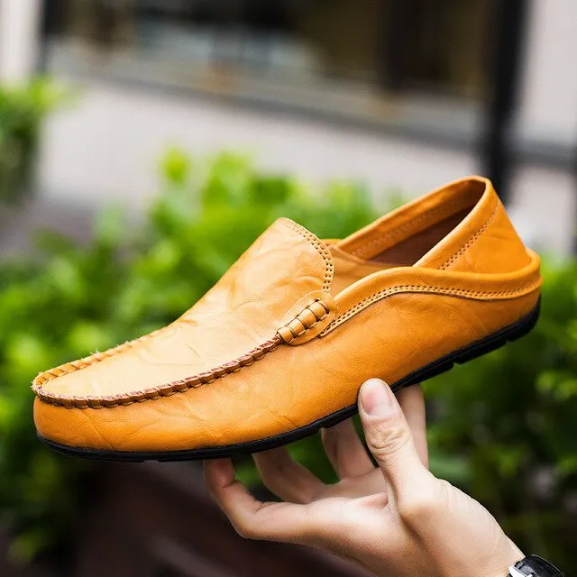Jinquedai  Italian Mens Shoes Casual Luxury Brand Summer Men Loafers Genuine Leather Moccasins Light Breathable Slip on Boat Shoes