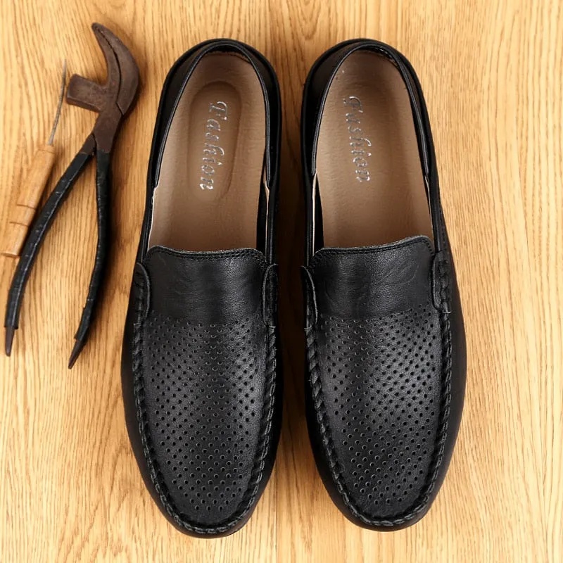 Jinquedai  Italian Mens Shoes Casual Luxury Brand Summer Men Loafers Genuine Leather Moccasins Light Breathable Slip on Boat Shoes
