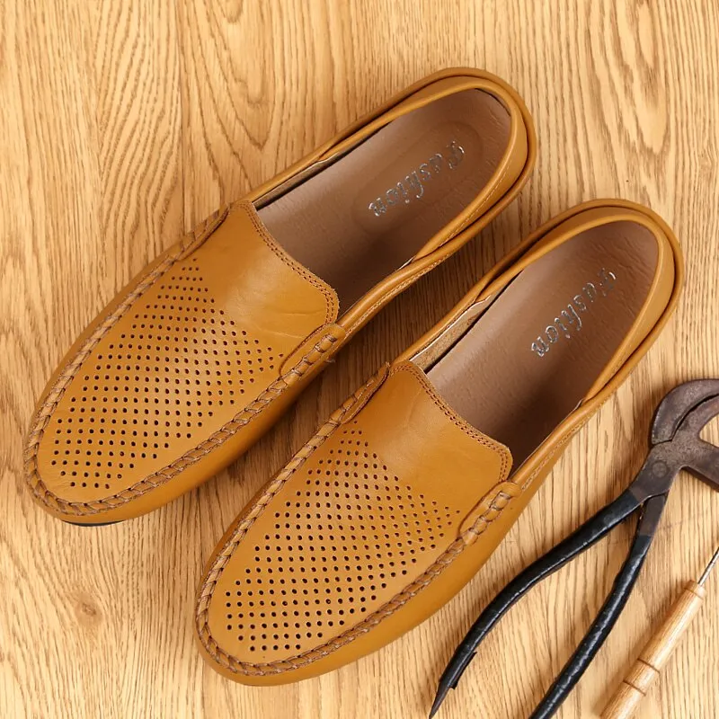 Jinquedai  Italian Mens Shoes Casual Luxury Brand Summer Men Loafers Genuine Leather Moccasins Light Breathable Slip on Boat Shoes