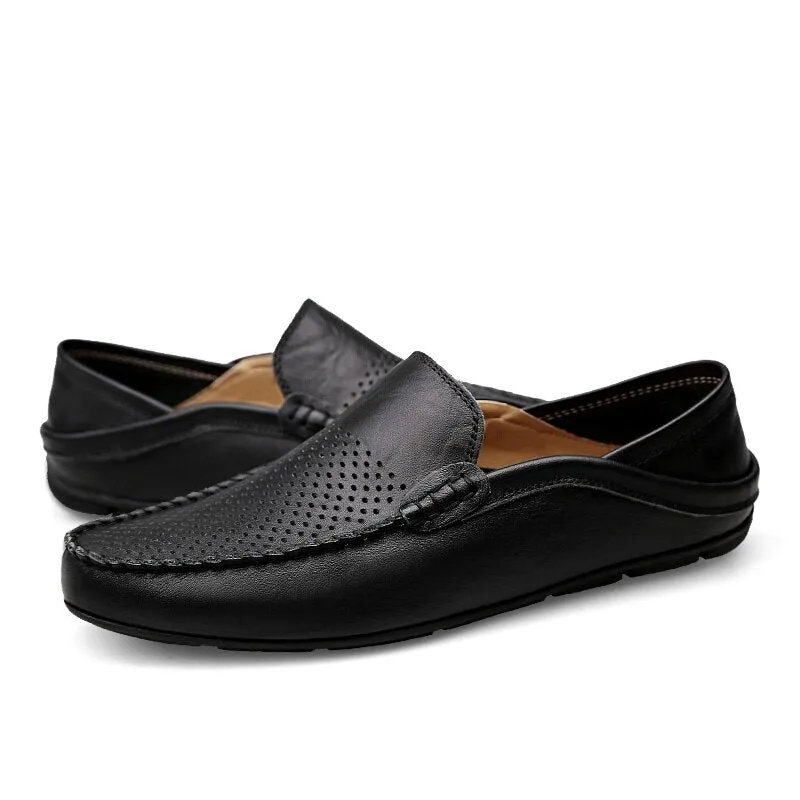 Jinquedai  Italian Mens Shoes Casual Luxury Brand Summer Men Loafers Genuine Leather Moccasins Light Breathable Slip on Boat Shoes