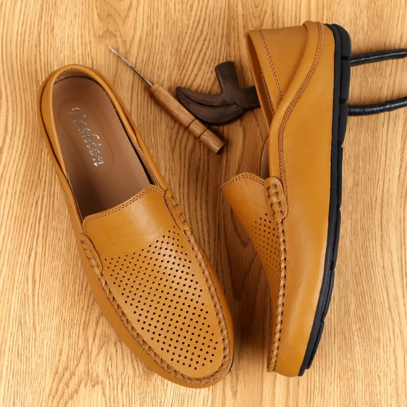 Jinquedai  Italian Mens Shoes Casual Luxury Brand Summer Men Loafers Genuine Leather Moccasins Light Breathable Slip on Boat Shoes