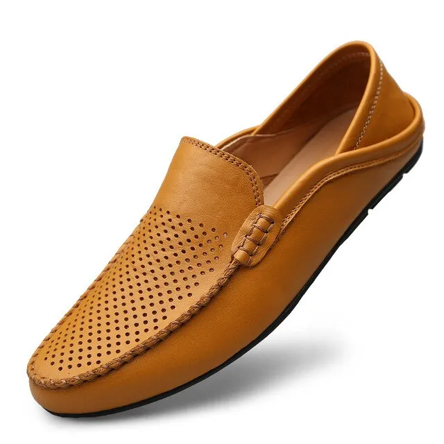 Jinquedai  Italian Mens Shoes Casual Luxury Brand Summer Men Loafers Genuine Leather Moccasins Light Breathable Slip on Boat Shoes