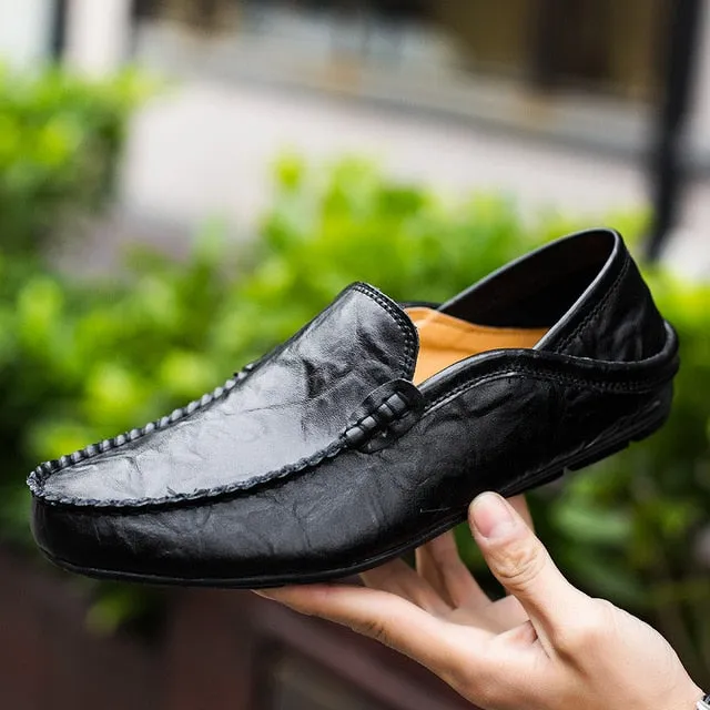 Jinquedai  Italian Mens Shoes Casual Luxury Brand Summer Men Loafers Genuine Leather Moccasins Light Breathable Slip on Boat Shoes