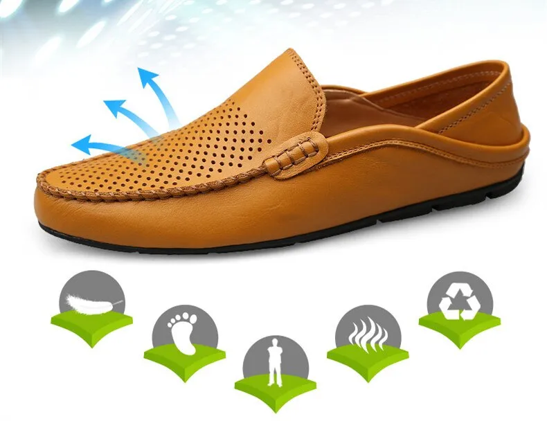 Jinquedai  Italian Mens Shoes Casual Luxury Brand Summer Men Loafers Genuine Leather Moccasins Light Breathable Slip on Boat Shoes