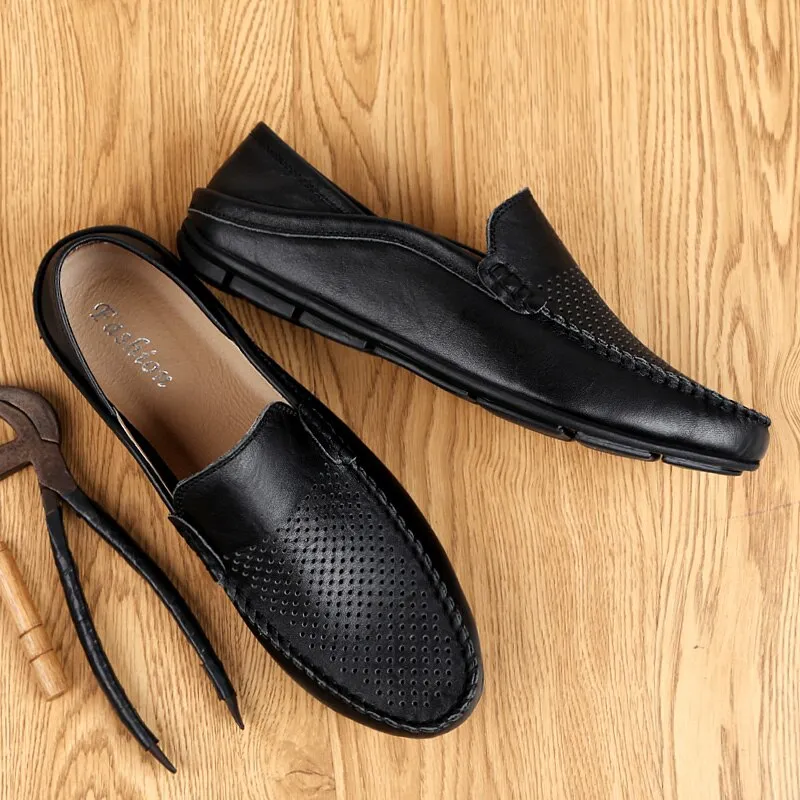 Jinquedai  Italian Mens Shoes Casual Luxury Brand Summer Men Loafers Genuine Leather Moccasins Light Breathable Slip on Boat Shoes