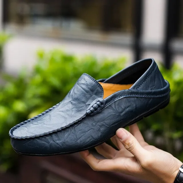 Jinquedai  Italian Mens Shoes Casual Luxury Brand Summer Men Loafers Genuine Leather Moccasins Light Breathable Slip on Boat Shoes
