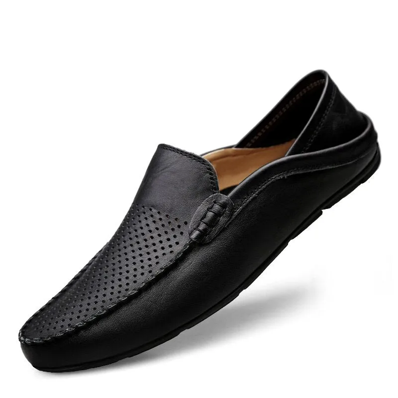 Jinquedai  Italian Mens Shoes Casual Luxury Brand Summer Men Loafers Genuine Leather Moccasins Light Breathable Slip on Boat Shoes