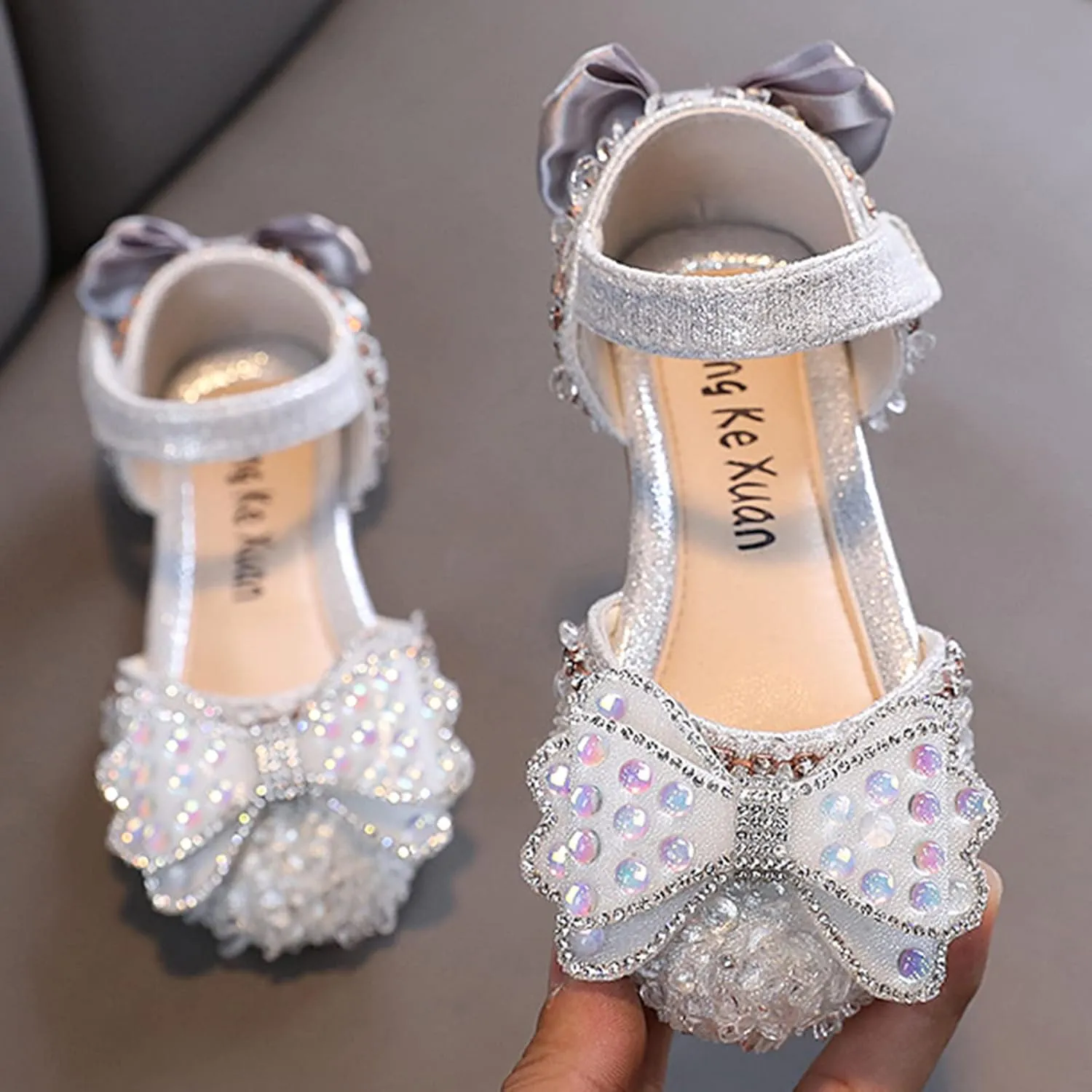 Kids Girls Mary Jane Ballerina Shoes Rhinestones Bowknot Flower Girl Toddler Wedding Party Strap Dress Shoes