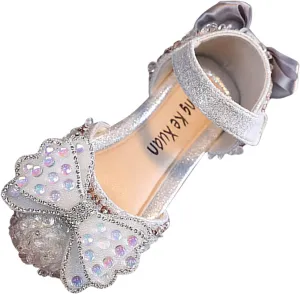 Kids Girls Mary Jane Ballerina Shoes Rhinestones Bowknot Flower Girl Toddler Wedding Party Strap Dress Shoes