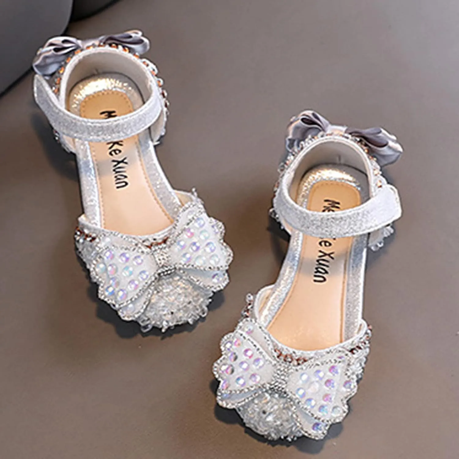 Kids Girls Mary Jane Ballerina Shoes Rhinestones Bowknot Flower Girl Toddler Wedding Party Strap Dress Shoes