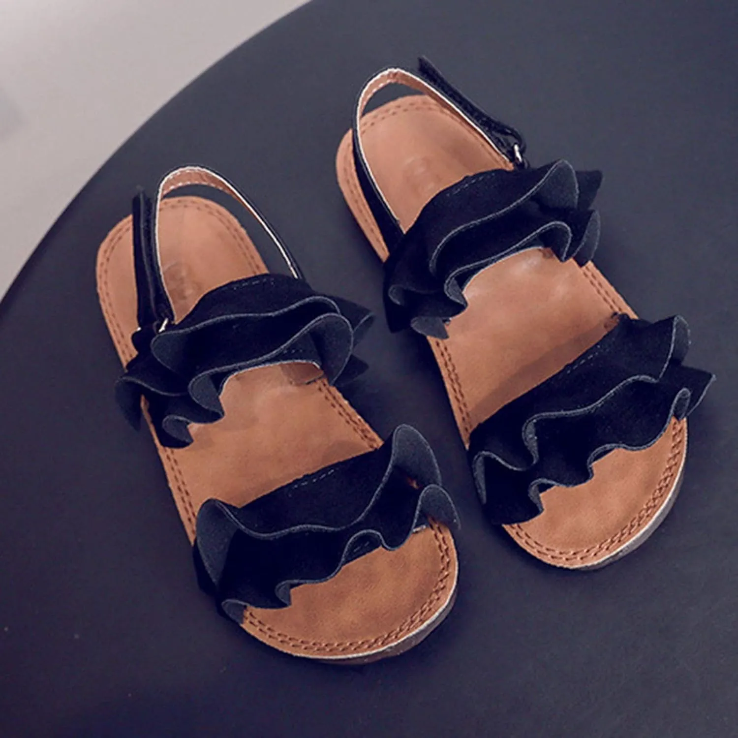Kids Girls Ruffle Sandals Anti-Slip Open Toe Breathable Outdoor Beach Plat Shoes Slip On Slippers Girls Sandals