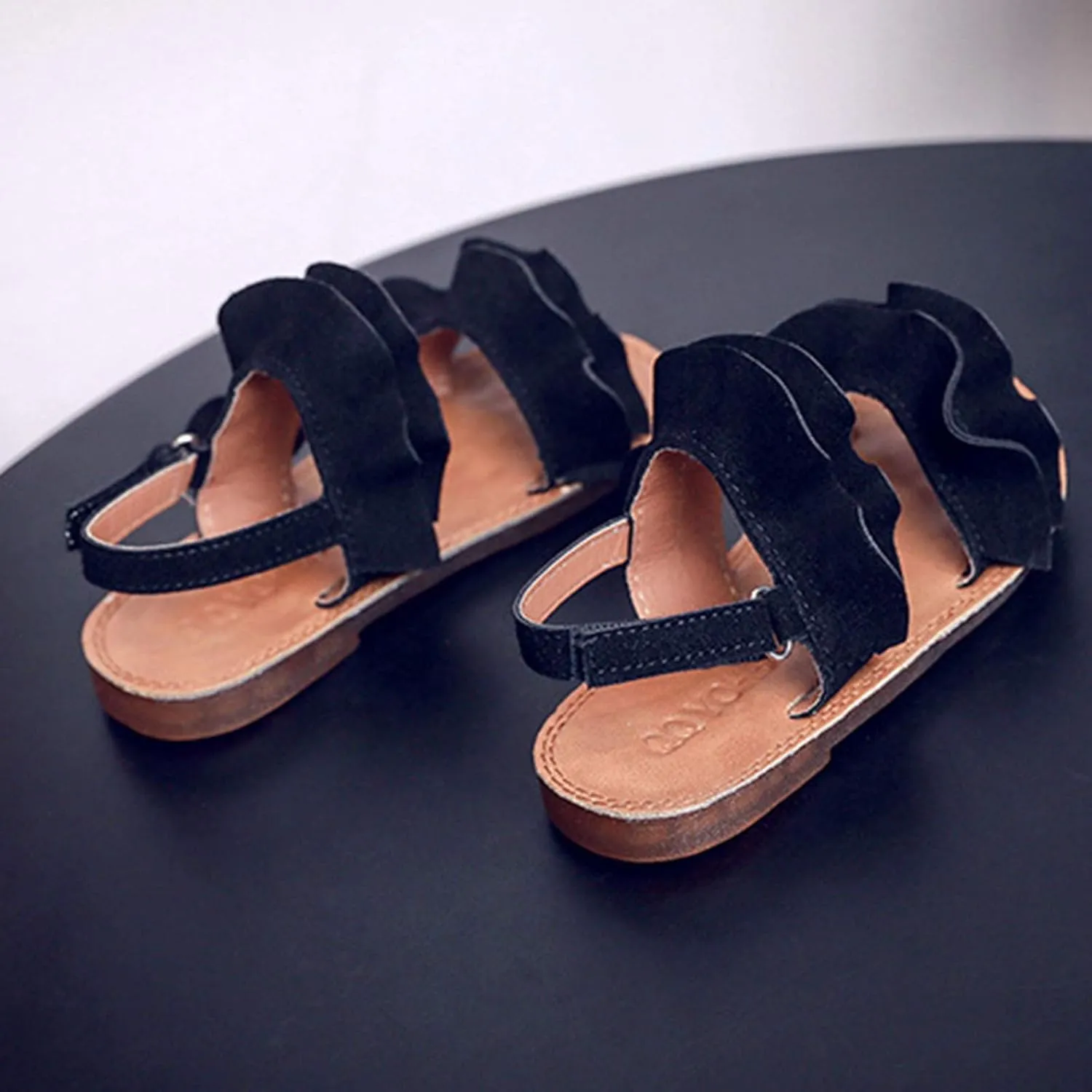 Kids Girls Ruffle Sandals Anti-Slip Open Toe Breathable Outdoor Beach Plat Shoes Slip On Slippers Girls Sandals