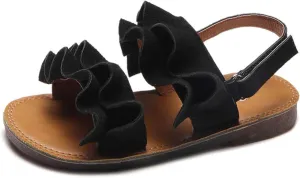 Kids Girls Ruffle Sandals Anti-Slip Open Toe Breathable Outdoor Beach Plat Shoes Slip On Slippers Girls Sandals