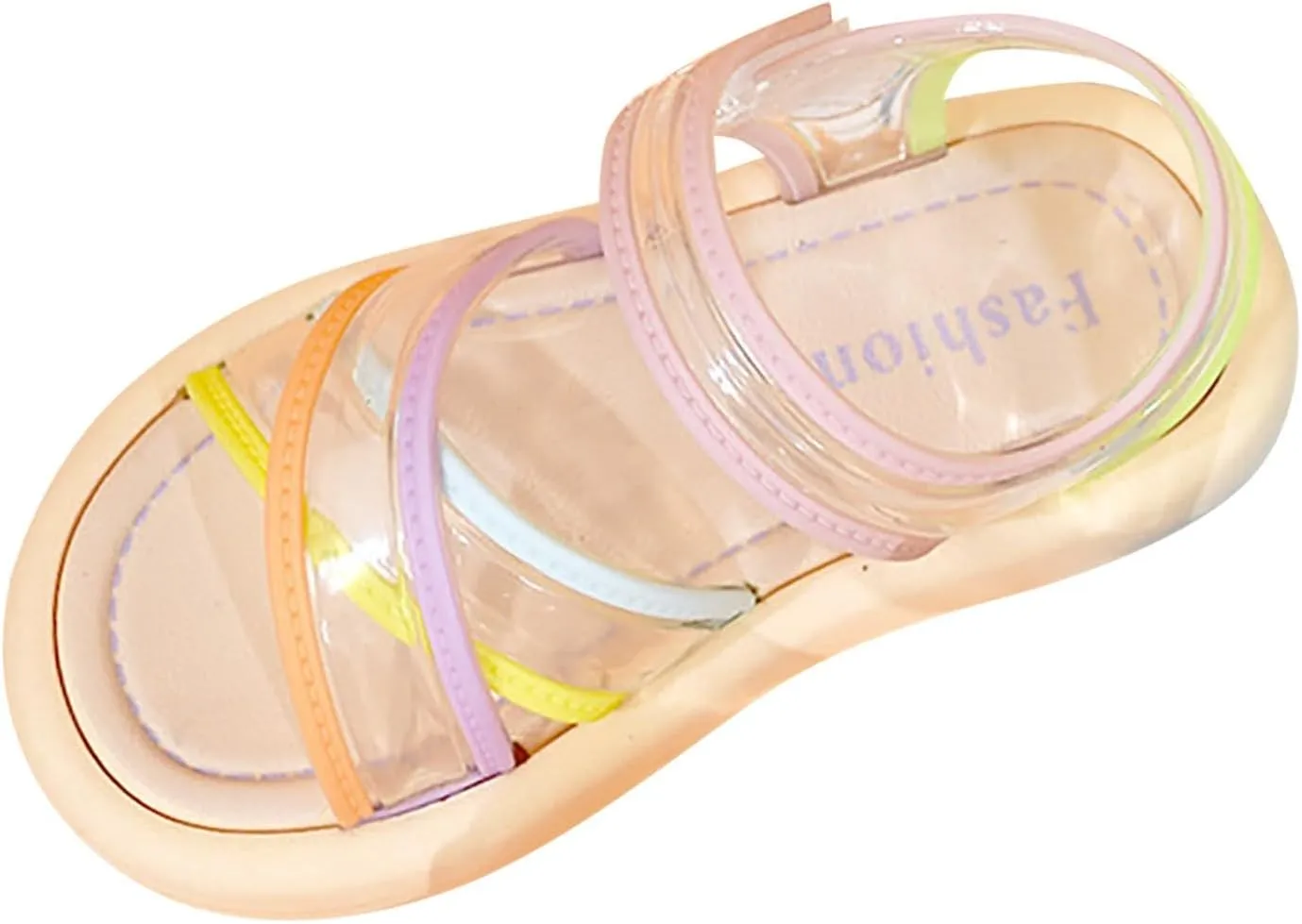 Kids Girls Sandals Transparent Colorful Straps PVC Soft Bottom Anti Slip Sandals Open Toe Beach Daily Casual Shoes