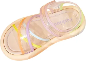 Kids Girls Sandals Transparent Colorful Straps PVC Soft Bottom Anti Slip Sandals Open Toe Beach Daily Casual Shoes