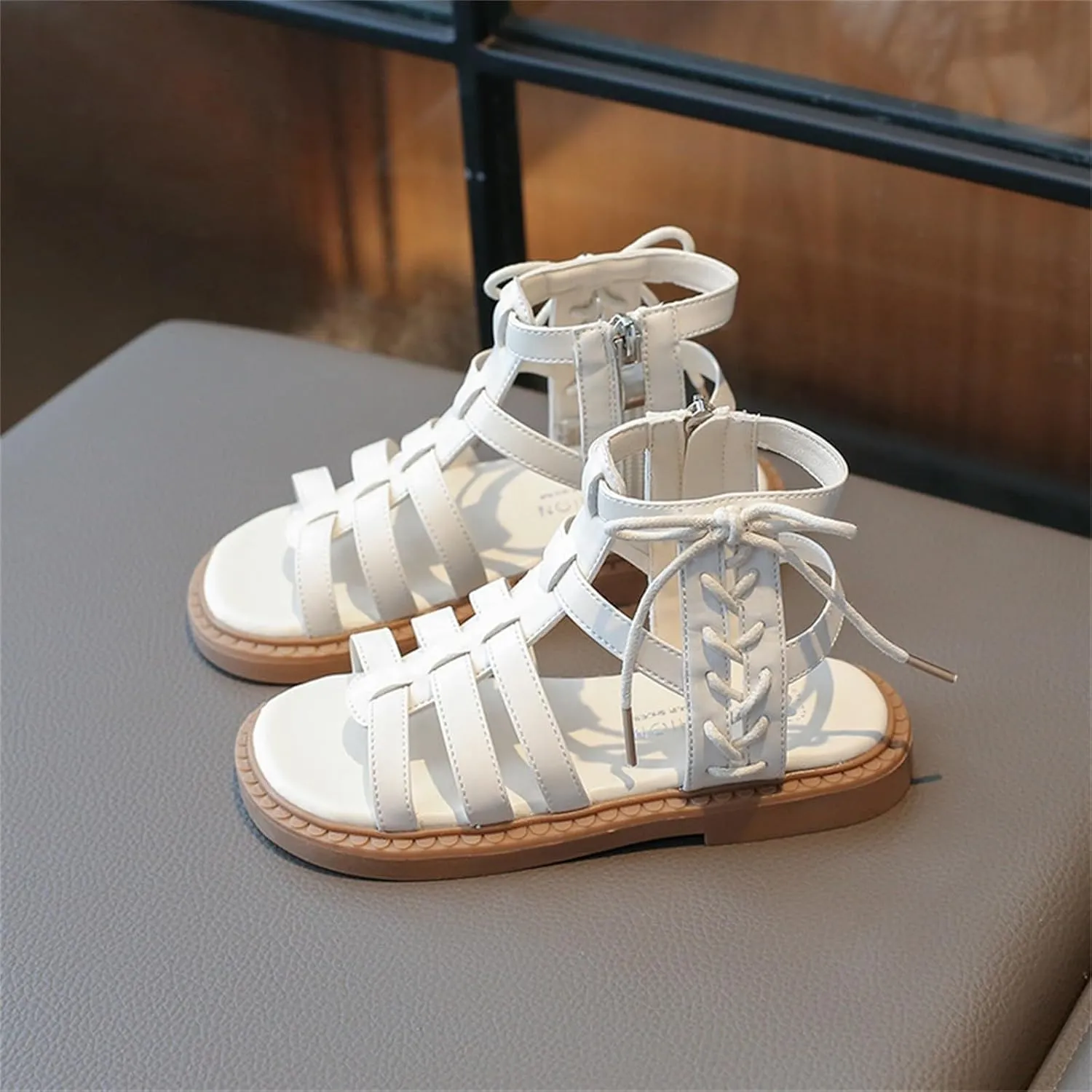 Kids High Top Flat Strappy Sandals for Girls Roman Vintage Open Toe Shoes Ankle Strap Cute Flip Flops for Toddlers