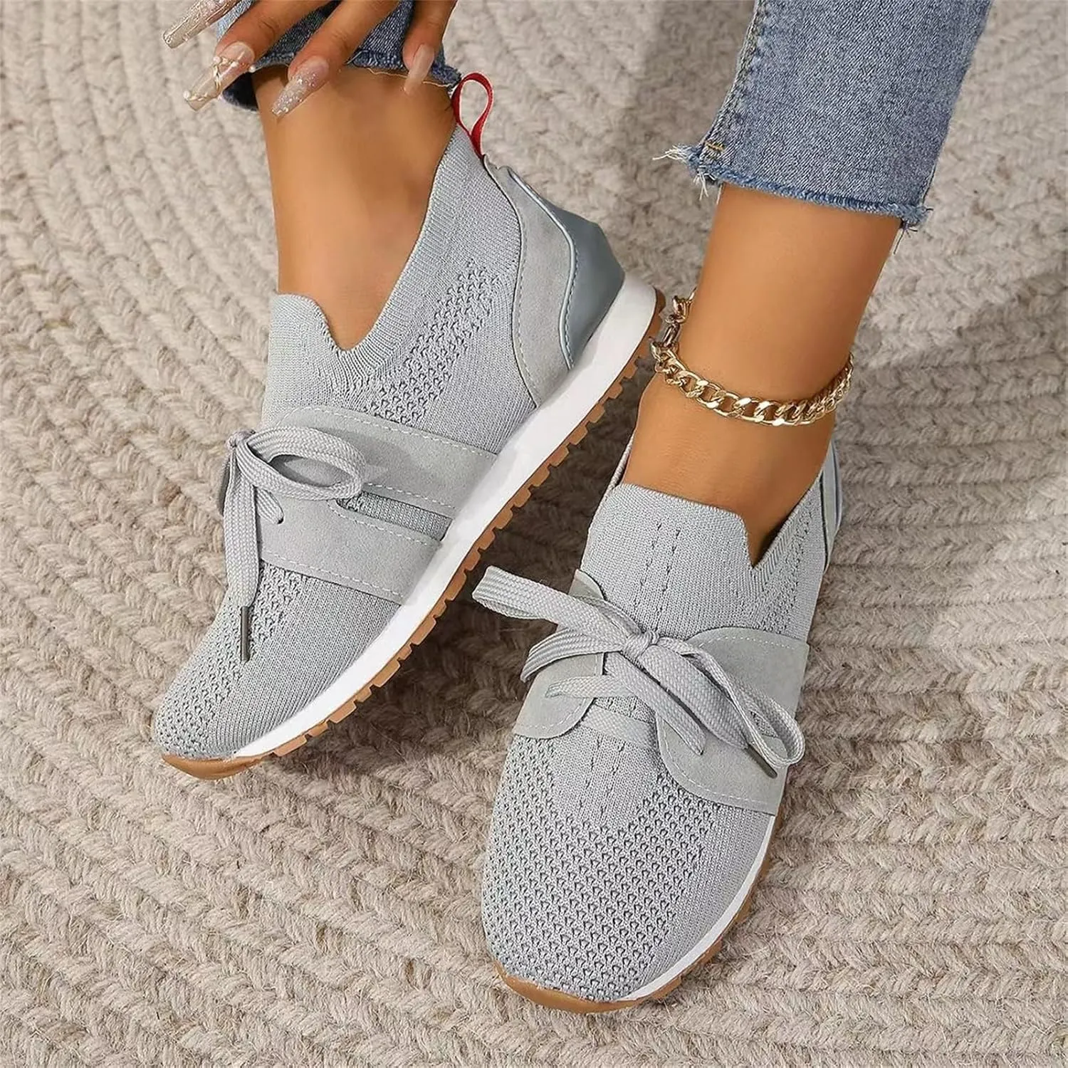 Lausiuoe Slip On Sneakers Women Arch Support Walking Shoes Breathable Upper Gym Workout Nurse Restaurant Fashion Sneake