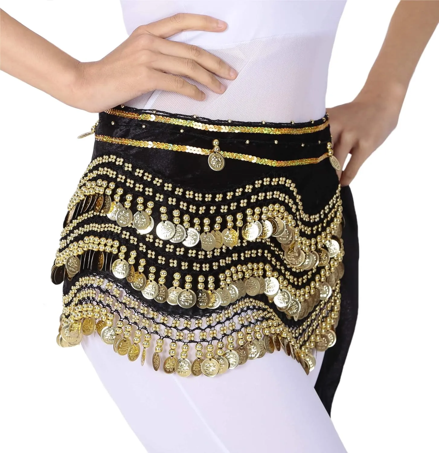 Lauthen.S 248 Coins Belly Dance Hip Scarf Tribal Belt Halloween Gypsy Costume Accessory