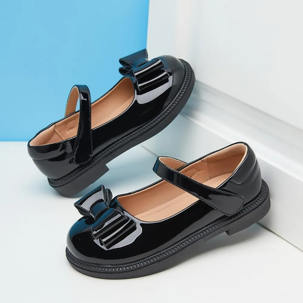 Little Girls Bow Mary Jane Flats Black School Uniform Oxford Dress Shoes for Toddler/Little Kid
